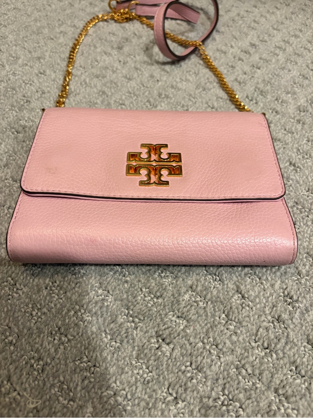 Tory Burch Pink Leather Chain Strap Crossbody with Gold Logo